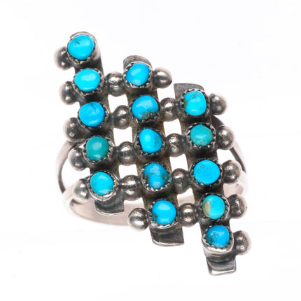 sz7 vintage Zuni sterling silver 3 row turquoise snake eye ring