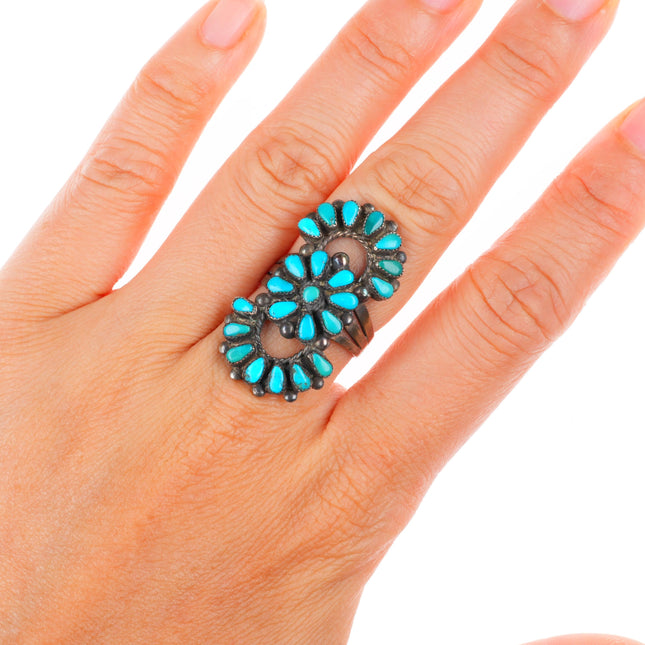 sz7.5 vintage Zuni sterling silver petit point turquoise openwork ring