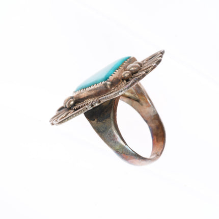 sz6.5 Vintage Navajo Blue Gem turquoise ornate face sterling silver ring