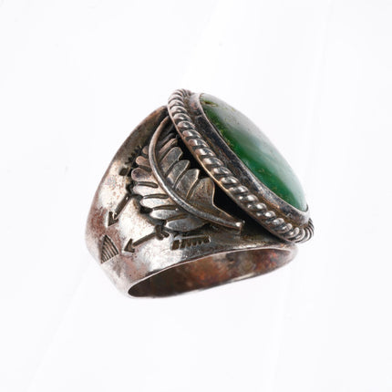 sz7.5 vintage Navajo Cerrillos "Greasy Green" Turquoise sterling silver ring