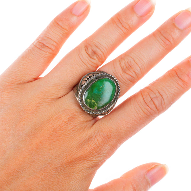 sz7.5 vintage Navajo Cerrillos "Greasy Green" Turquoise sterling silver ring