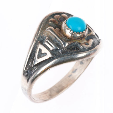 sz6.75 vintage Fred Harvey era sterling silver thunderbird ring with turquoise