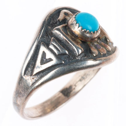 sz6.75 vintage Fred Harvey era sterling silver thunderbird ring with turquoise