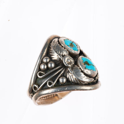 sz12 vintage L Navajo sterling silver and turquoise men's ring