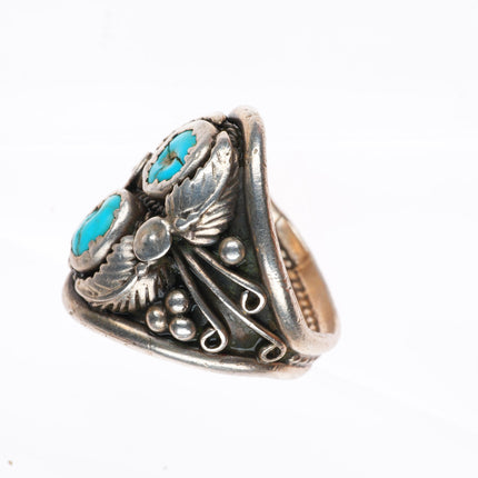 sz12 vintage L Navajo sterling silver and turquoise men's ring