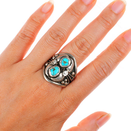 sz12 vintage L Navajo sterling silver and turquoise men's ring