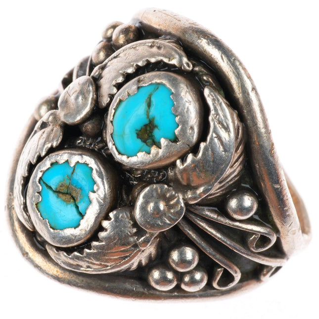 sz12 vintage L Navajo sterling silver and turquoise men's ring
