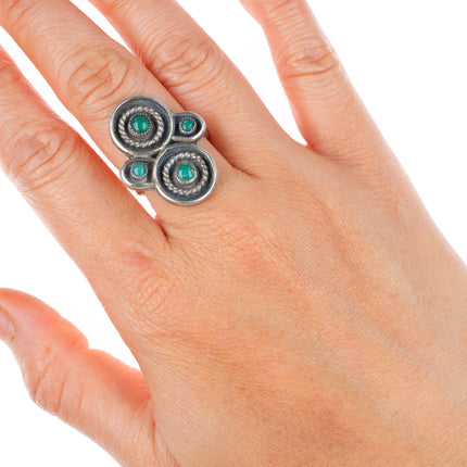 sz6.5 vintage Zuni sterling silver Cerrillos greasy green turquoise ring