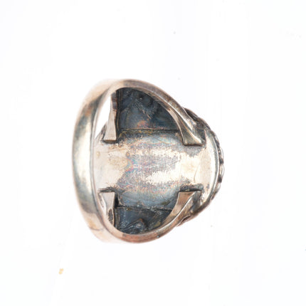 sz13 vintage Navajo sterling silver rope bezel stamped sides turquoise ring