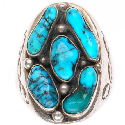sz10.5 Howard Begay Navajo sterling silver turquoise cluster vintage ring