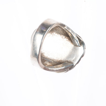 sz8 vintage Navajo sterling silver turquoise twisted rope bezel ring