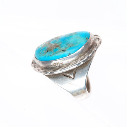 sz8 vintage Navajo sterling silver turquoise twisted rope bezel ring