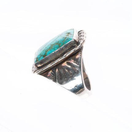 sz9 vintage high grade turquoise Navajo sterling silver ring twisted wire bezel