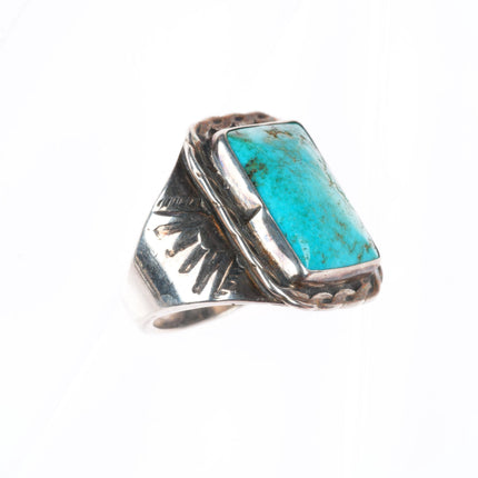 sz9 vintage high grade turquoise Navajo sterling silver ring twisted wire bezel