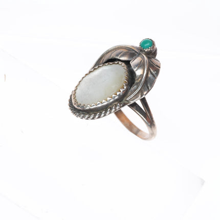sz5 vintage Navajo sterling silver mother of pearl snake eye turquoise ring