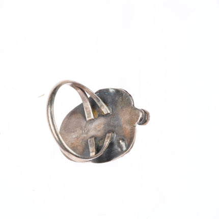 sz5 vintage Navajo sterling silver mother of pearl snake eye turquoise ring