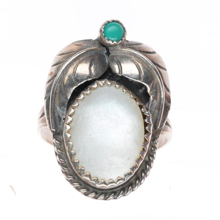 sz5 vintage Navajo sterling silver mother of pearl snake eye turquoise ring