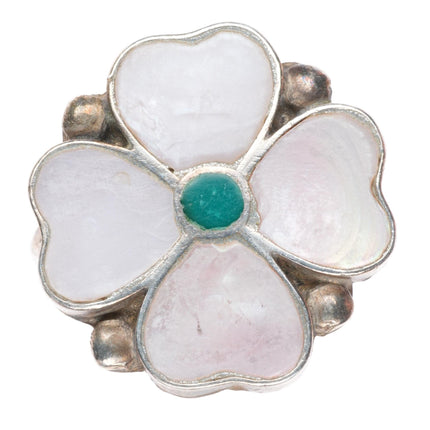 sz7.5 vintage Zuni sterling silver turquoise/shell dogwood inlay ring