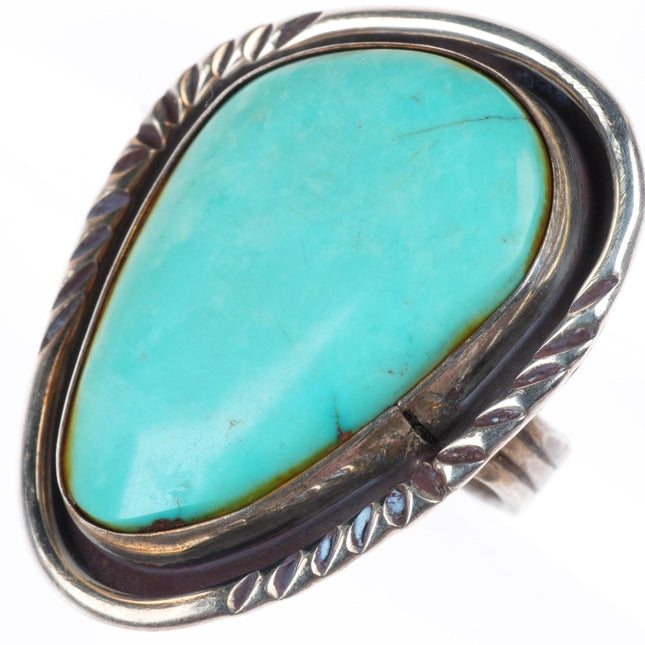 sz7 big vintage Navajo sterling silver turquoise ring