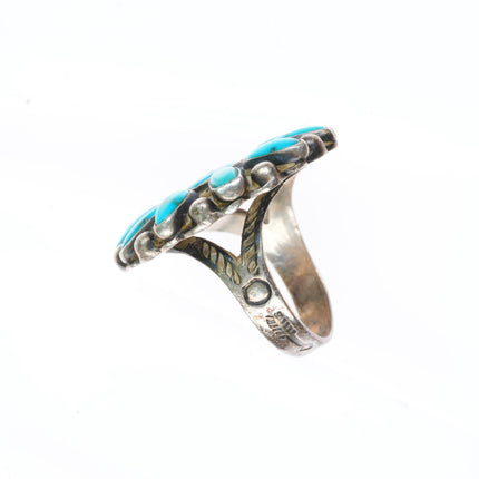 sz6.5 30s-40's vintage Navajo sterling silver turquoise cluster ring fancy shank