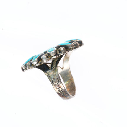 sz6.5 30s-40's vintage Navajo sterling silver turquoise cluster ring fancy shank