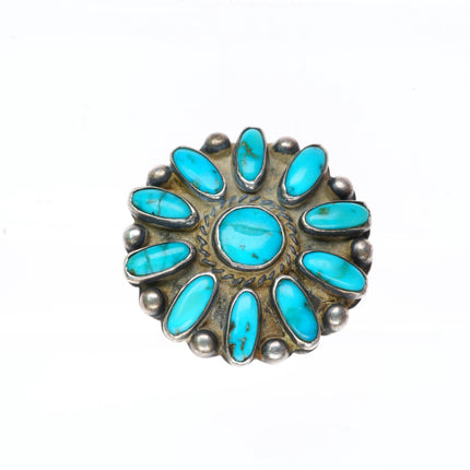 sz6.5 30s-40's vintage Navajo sterling silver turquoise cluster ring fancy shank