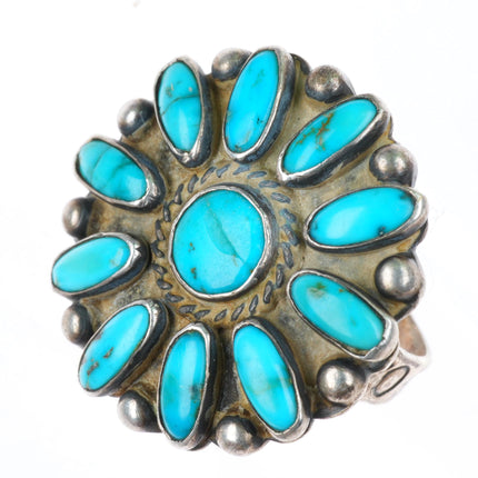 sz6.5 30s-40's vintage Navajo sterling silver turquoise cluster ring fancy shank