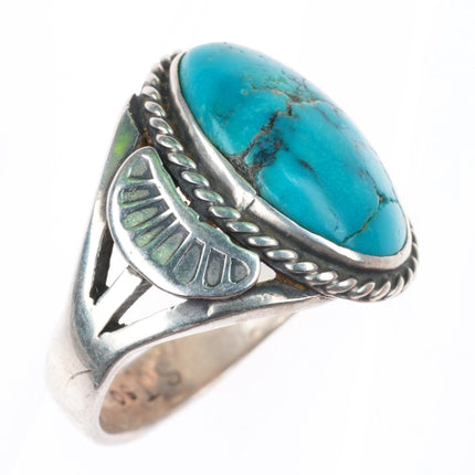 sz9 Sheila Tso Navajo sterling silver spiderweb turquoise dome ring
