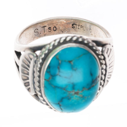 sz9 Sheila Tso Navajo sterling silver spiderweb turquoise dome ring