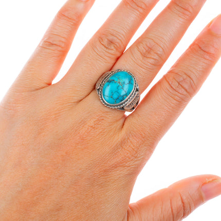 sz9 Sheila Tso Navajo sterling silver spiderweb turquoise dome ring
