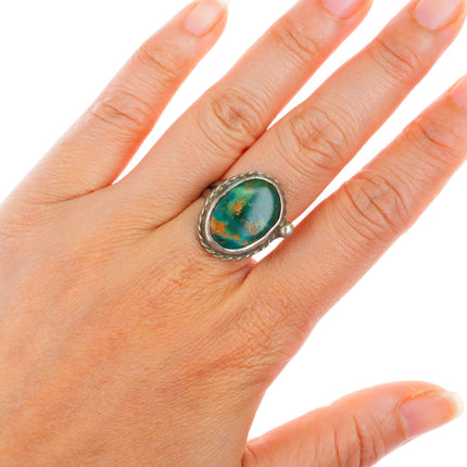 sz7 vintage Navajo sterling silver Cerrillos turquoise greasy green ring