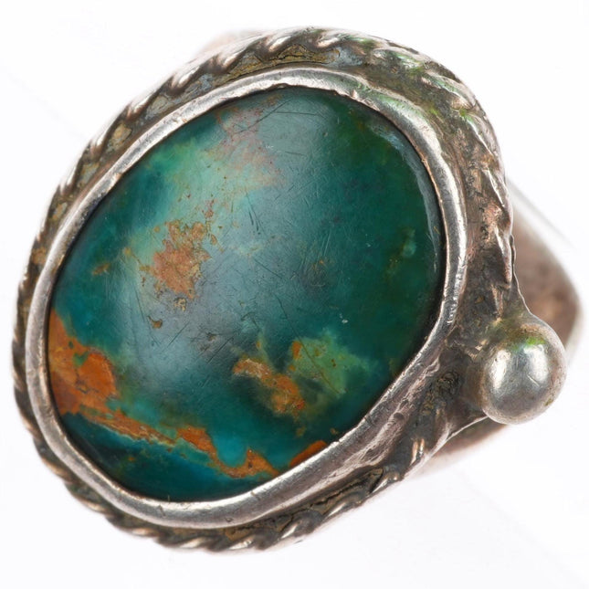 sz7 vintage Navajo sterling silver Cerrillos turquoise greasy green ring