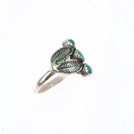 sz6.5 Allen Pooyouma Hopi sterling silver green turquoise stamped feathers ring