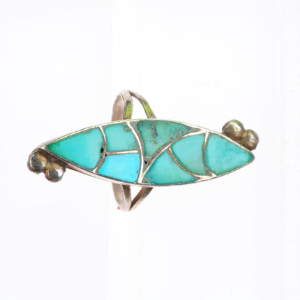sz7 vintage Zuni sterling silver fishscale inlay turquoise ring