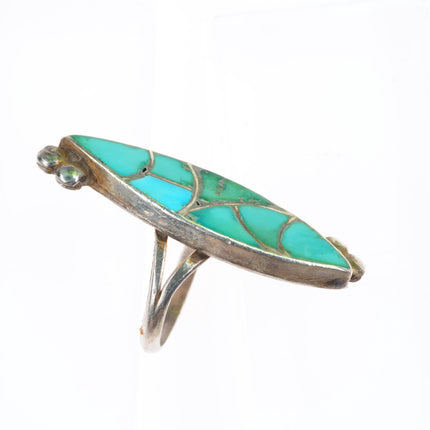 sz7 vintage Zuni sterling silver fishscale inlay turquoise ring