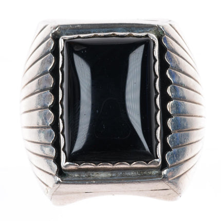 sz10 vintage Navajo sterling silver onyx heavy men's size 10 ring