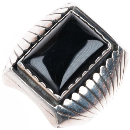 sz10 vintage Navajo sterling silver onyx heavy men's size 10 ring