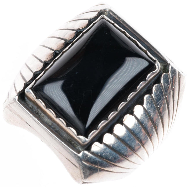 sz10 vintage Navajo sterling silver onyx heavy men's size 10 ring