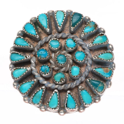 sz6.25 vintage Zuni natural turquoise big sterling silver snake eye cluster ring
