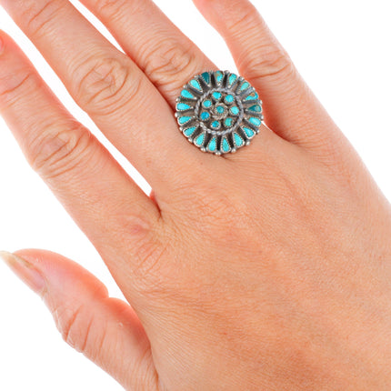 sz6.25 vintage Zuni natural turquoise big sterling silver snake eye cluster ring