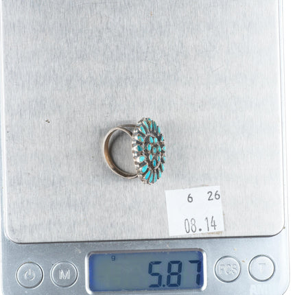 sz6.25 vintage Zuni natural turquoise big sterling silver snake eye cluster ring