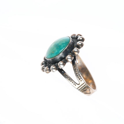 sz8 vintage Fred Harvey style sterling silver turquoise beaded rim ring