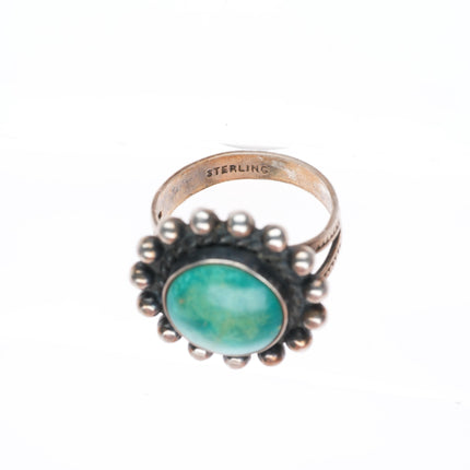 sz8 vintage Fred Harvey style sterling silver turquoise beaded rim ring