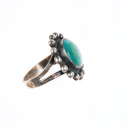 sz8 vintage Fred Harvey style sterling silver turquoise beaded rim ring