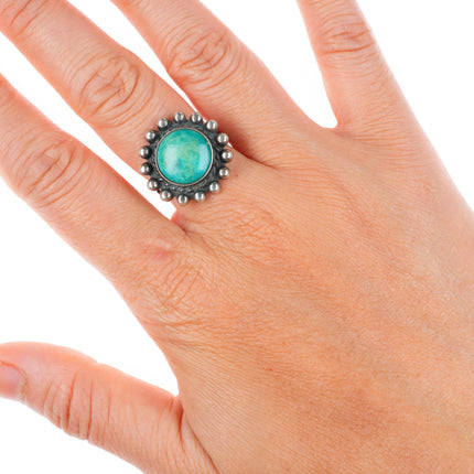 sz8 vintage Fred Harvey style sterling silver turquoise beaded rim ring