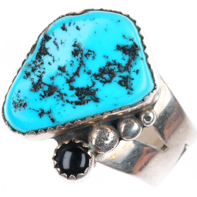 sz13.5 vintage Navajo sterling silver turquoise and onyx size 13.5 men's ring