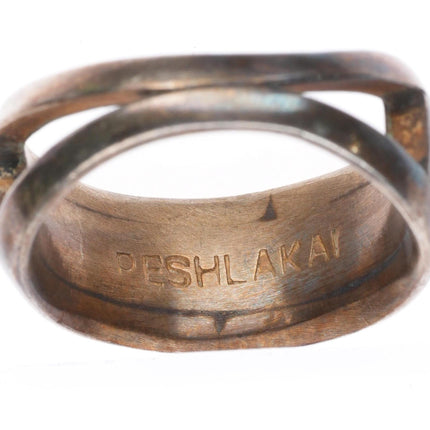 sz9.25 vintage Peshlakai Navajo sterling silver flush inlay turquoise ring