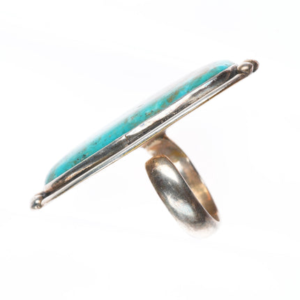 sz10 big vintage Navajo sterling silver ring with large turquoise RF