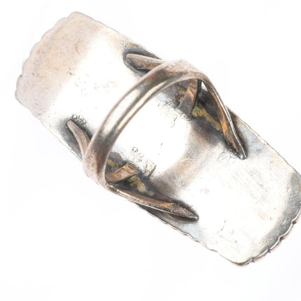 sz6.25 c1940 vintage Navajo sterling silver 3 stone greasy green turquoise ring