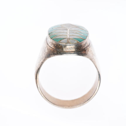 sz14 big vintage Edward & Pablita Quam turquoise/shell inlaid size 14 men's ring